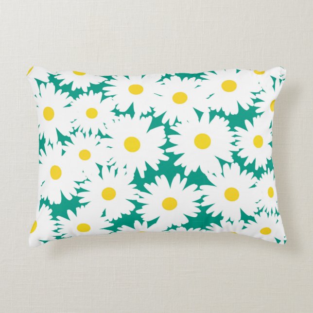 Negative Space Daisies white yellow on green Accent Pillow (Front)