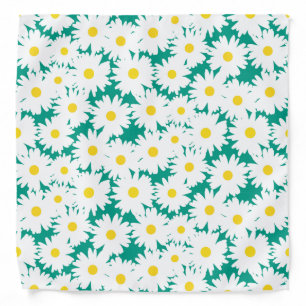 Negative Space Daisies white yellow on green Bandana