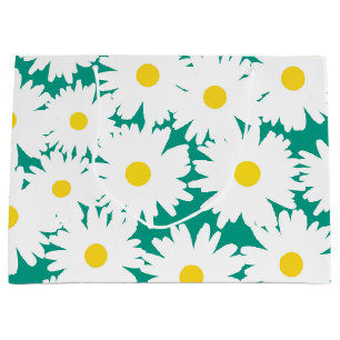 Negative Space Daisies white yellow on green Large Gift Bag