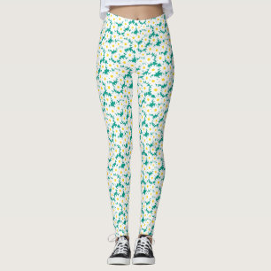 Negative Space Daisies white yellow on green Leggings