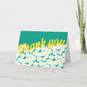 Negative Space Daisies white yellow on green Letterpress Thank You Card