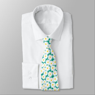 Negative Space Daisies white yellow on green Neck Tie