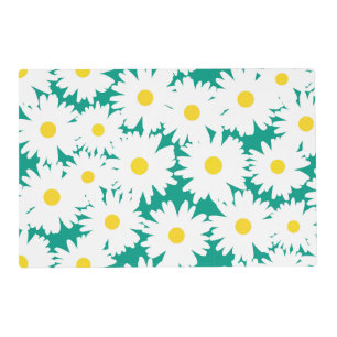 Negative Space Daisies white yellow on green Placemat