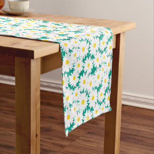 Negative Space Daisies white yellow on green Short Table Runner