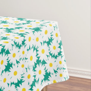 Negative Space Daisies white yellow on green Tablecloth