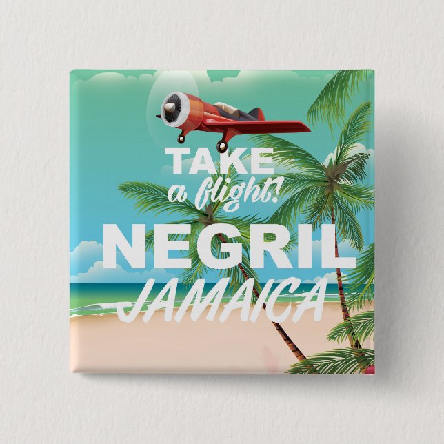 Negril Beach Jamaica vintage travel poster Button (Front)