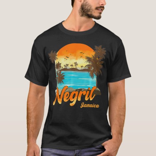 Negril Jamaica Beach Summer Vacation Sunset Palm T T_Shirt