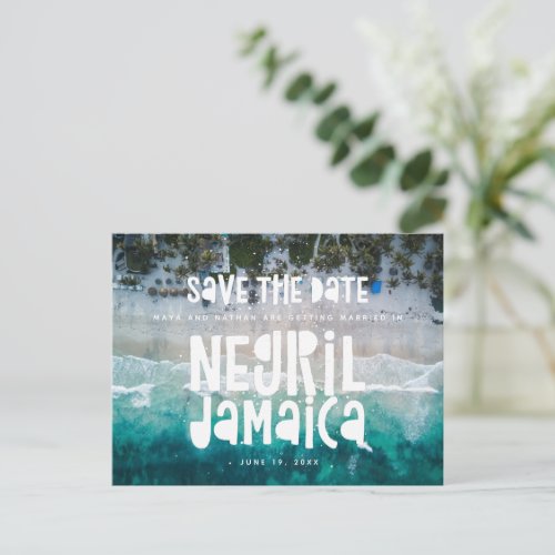 Negril Jamaica Beach Wedding Save the Date Announcement Postcard