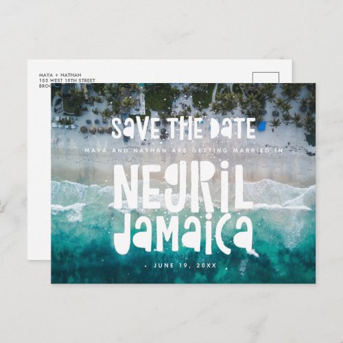 Negril Jamaica Beach Wedding Save the Date Announcement Postcard