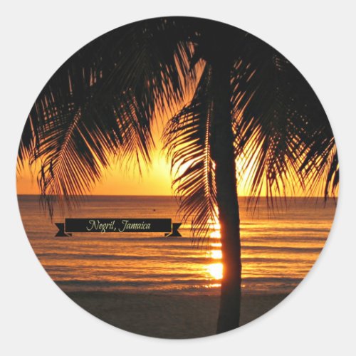 Negril Jamaica sunset beautiful photograph Classic Round Sticker