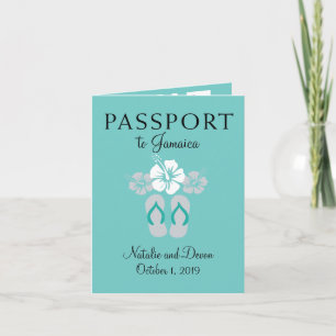 Negril Jamaica Teal and Gray Wedding Passport Invitation
