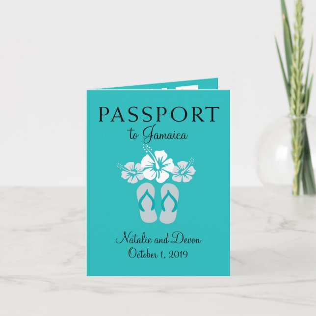 Negril Jamaica Turquoise Wedding Passport Invitation (Front)