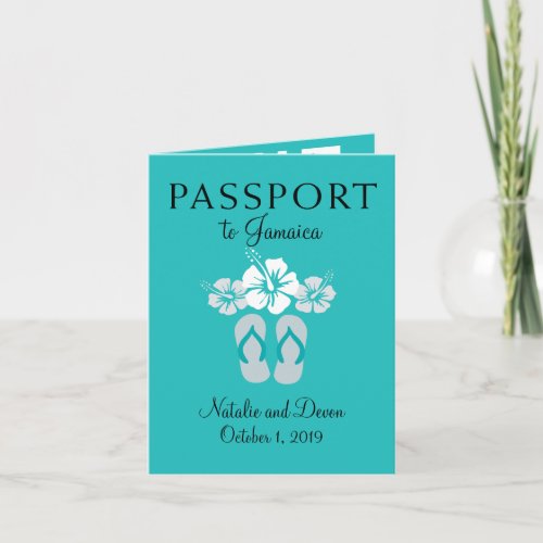 Negril Jamaica Turquoise Wedding Passport Invitation