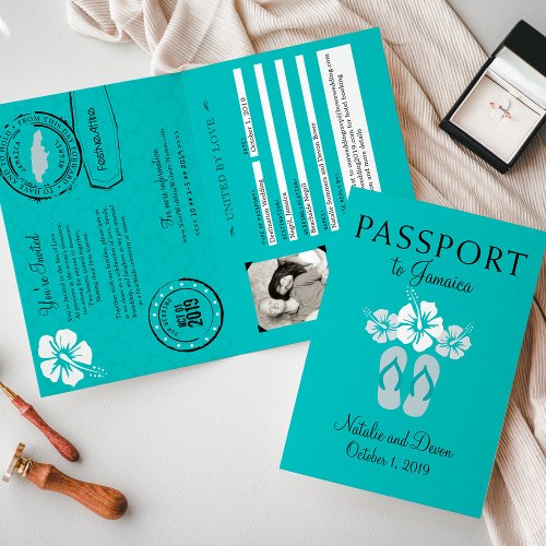 Negril Jamaica Turquoise Wedding Passport Invitation