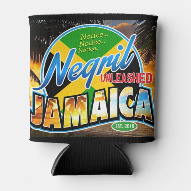 Negril unleashed Jamaica black logo can cozy Can Cooler (Front)