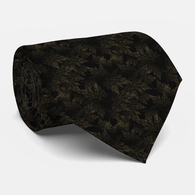  negro con hojas de otoño esparcidas neck tie (Rolled)