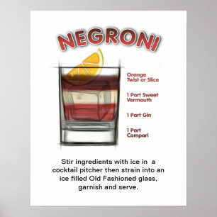 NEGRONI 16" x 20" Cocktail Recipe Art Poster