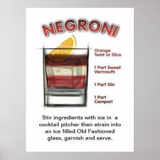 NEGRONI 18" x 24" Cocktail Recipe Art Poster