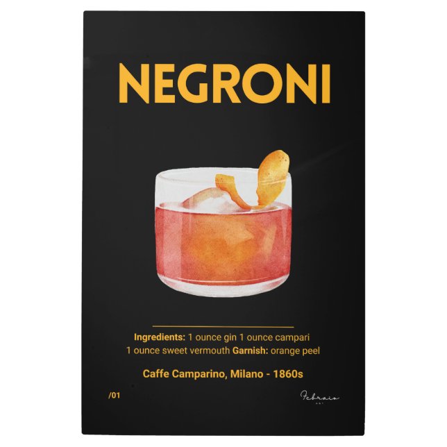 Negroni Cocktail No.1 - Milano Gold Edition Metal Print (Front)
