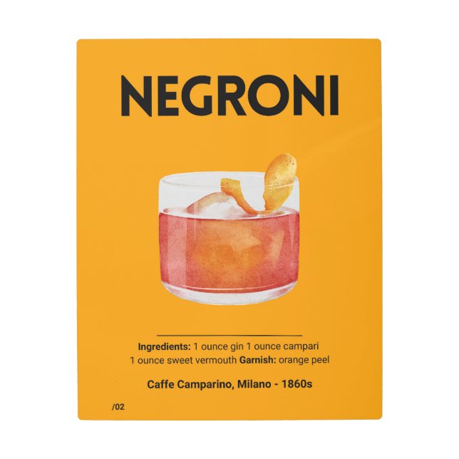 Negroni Cocktail No.2 - Milano Gold Edition Metal Print (Front)