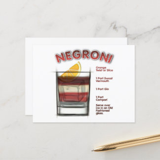 NEGRONI Cocktail Recipe Art Postcard