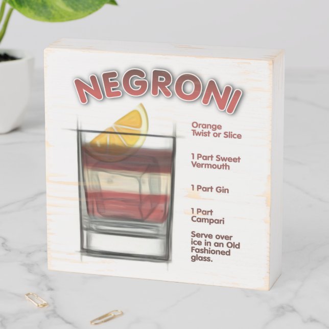 NEGRONI Cocktail Recipe Art Wooden Box Sign (In Situ Horizontal)