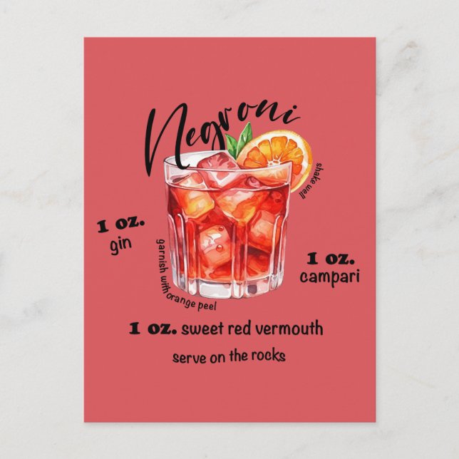 Negroni Recipe Cocktail Bar Kitchen Art Postcard (Front)