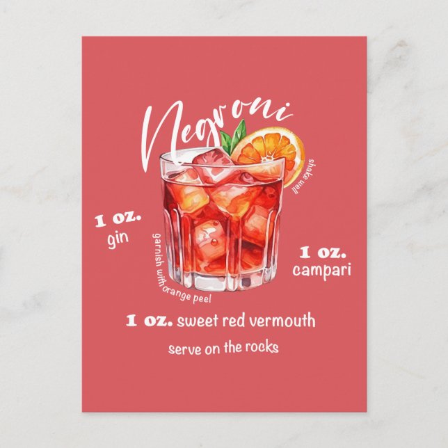 Negroni Recipe Cocktail Bar Kitchen Art Postcard (Front)