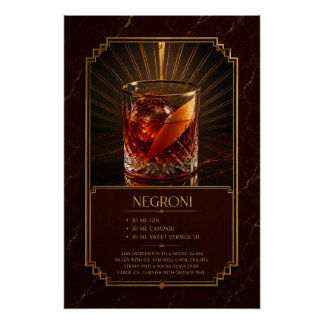 Negroni Recipe Poster | Bar Art