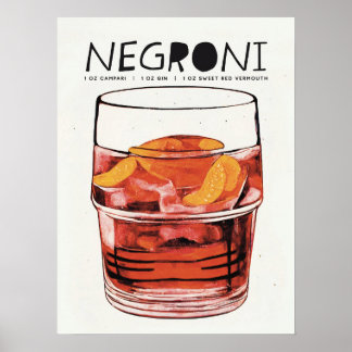 Negroni Retro Art Big Glass Cocktail Poster