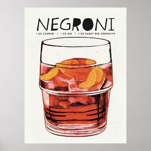 Negroni Retro Art Big Glass Cocktail Poster