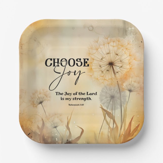 Nehemiah 8:10 Joy of the Lord Bible Dandelion Paper Plates (Front)