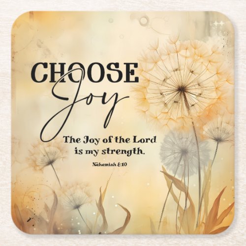 Nehemiah 810 Joy of the Lord Bible Dandelion  Square Paper Coaster