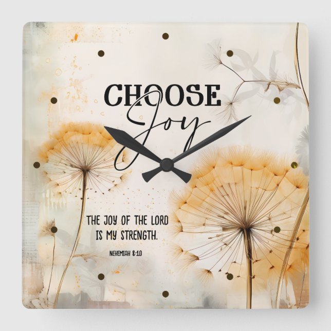 Nehemiah 8:10 Joy of the Lord Bible Dandelion  Square Wall Clock (Front)
