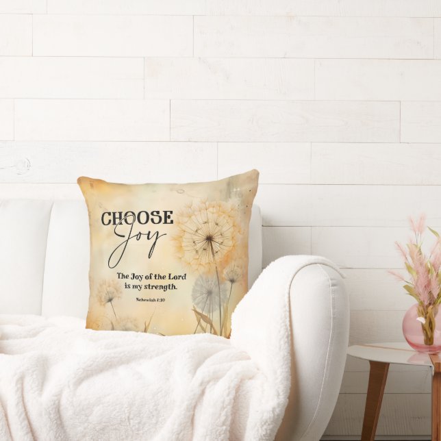 Nehemiah 8:10 Joy of the Lord Bible Dandelion  Throw Pillow (Couch)
