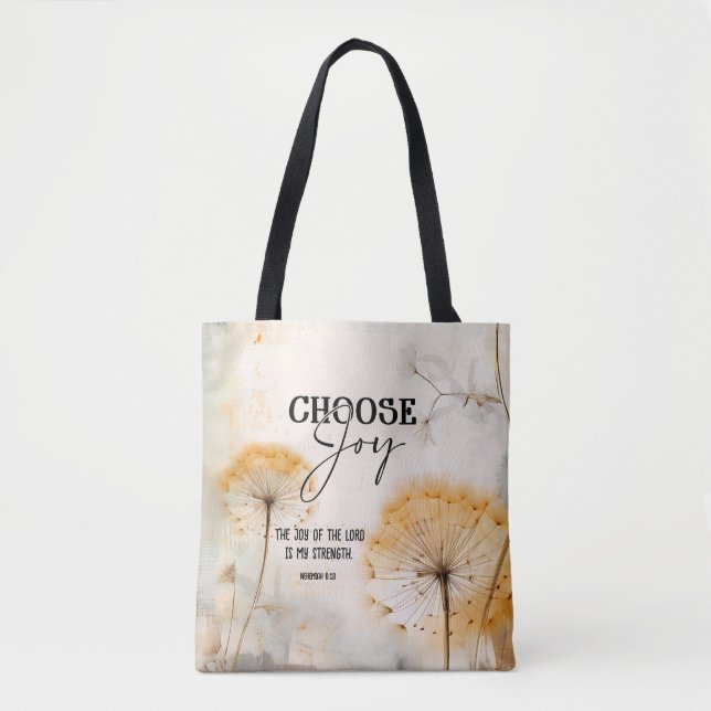 Nehemiah 8:10 Joy of the Lord Bible Dandelion Tote Bag (Front)