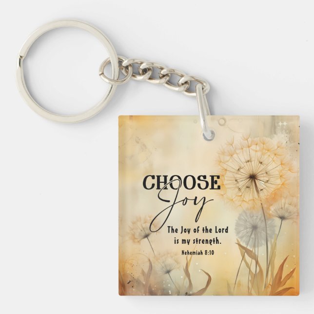 Nehemiah 8:10 Joy of the Lord Bible Verse Flowers Keychain (Front)