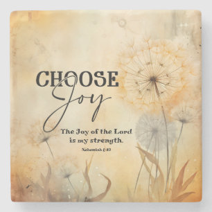 Nehemiah 8:10 Joy of the Lord Bible Verse Flowers Stone Coaster