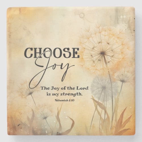 Nehemiah 810 Joy of the Lord Bible Verse Flowers Stone Coaster