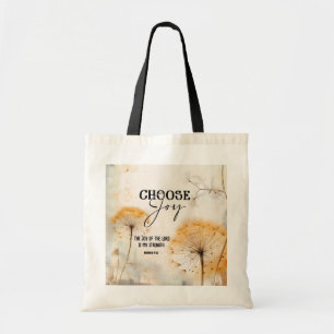 Nehemiah 8:10 Joy of the Lord Bible Verse Flowers Tote Bag