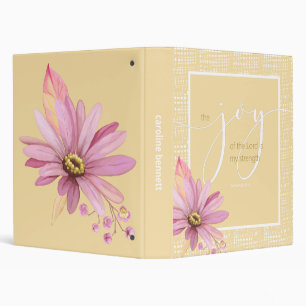 Nehemiah 8:10 Watercolor Pink Daisy 3 Ring Binder