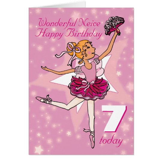 Neice ballerina birthday pink purple age 7 card