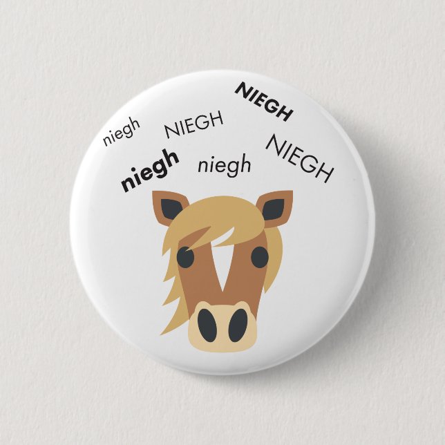 Neigh Horse Cute Emoji Pinback Button (Front)