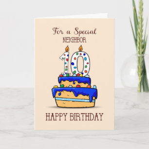 Neighbor 10th Birthday, 10 on Sweet Blue Cake Card