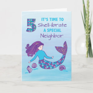 Neighbor 5th Birthday Sparkly Look Mermaid Card