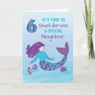Neighbor 6th Birthday Sparkly Look Mermaid Card