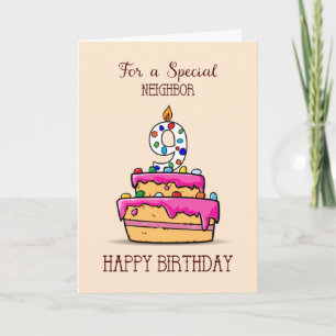 Neighbor 9th Birthday, 9 on Sweet Pink Cake Card