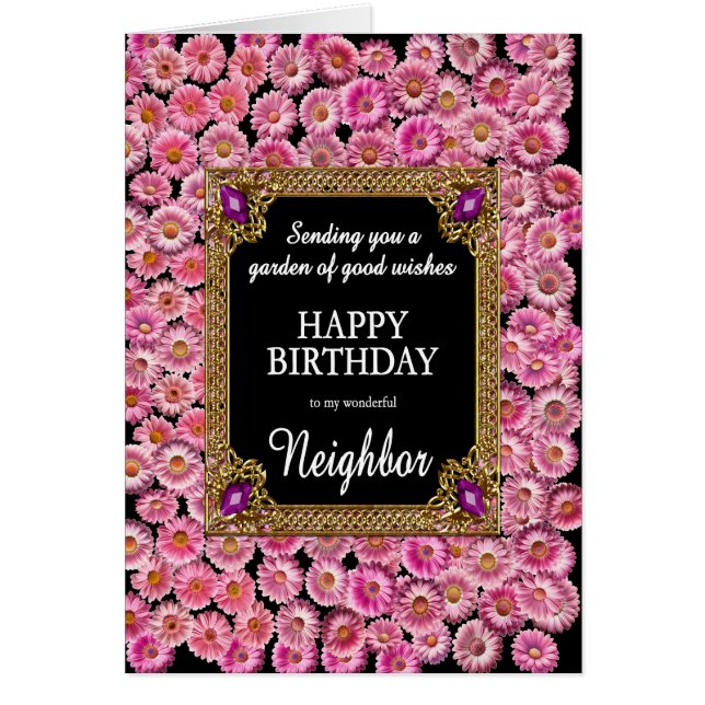 Neighbor Birthday Pink Daisies Cards (Front)
