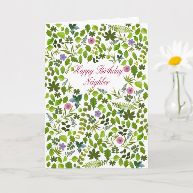 Neighbor Birthday Scattered Leaves Card (Small Plant)