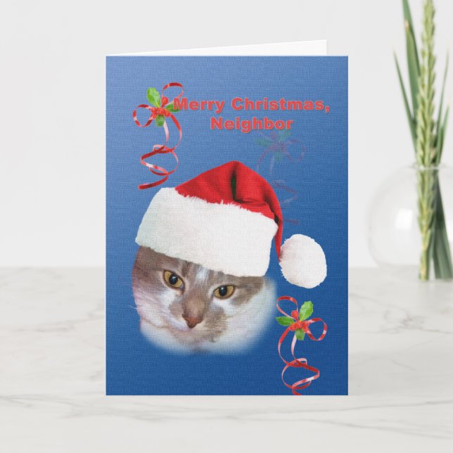 Neighbor, Christmas, Cat in Santa Hat Holiday Card (Front)